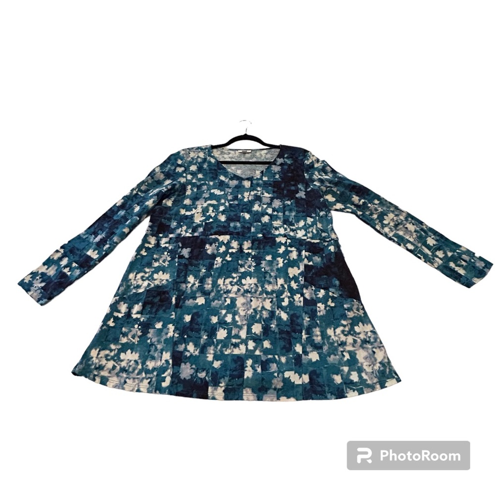 J.Jill Pure Jill Teal/Blue/White Tunic Top Size Large